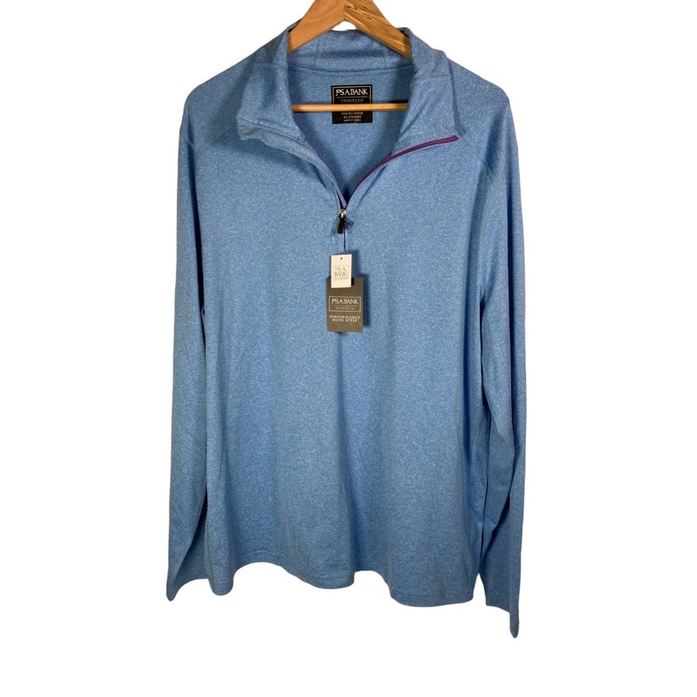 Jos A Banks mens performance shirt size XL 1/4 zip traveler blue long sleeves-